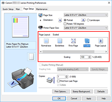 figure:Select Scaled for Page Layout on the Page Setup tab